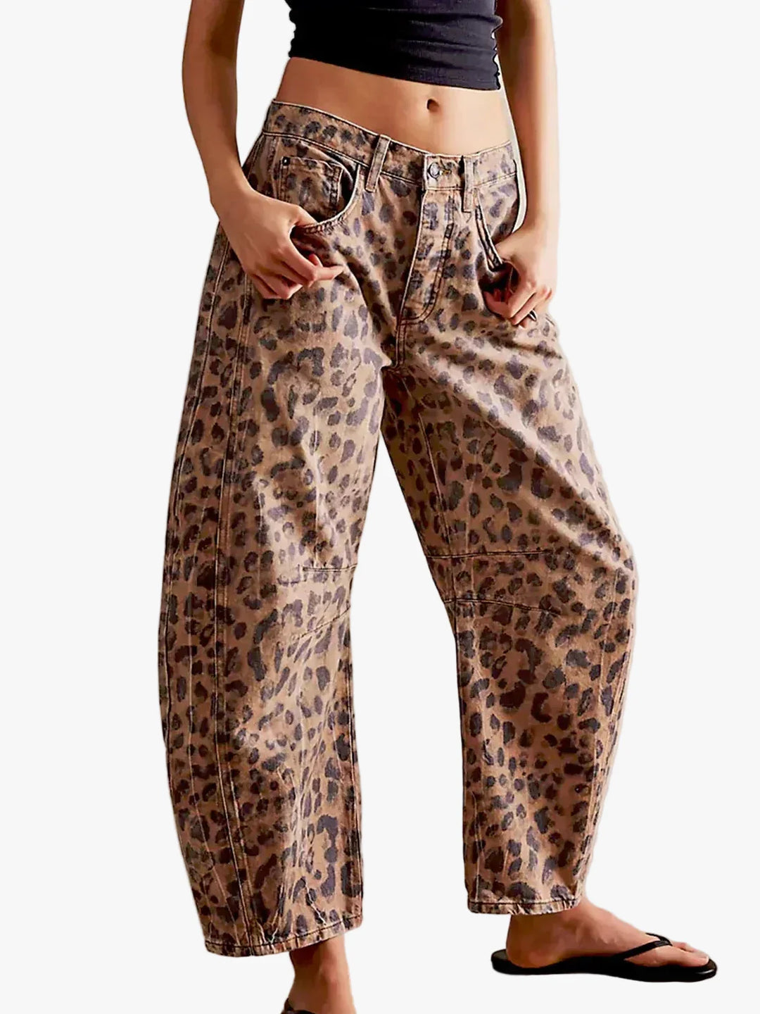 Damen Jeans mit Leopardenmuster und Barrel-Legs