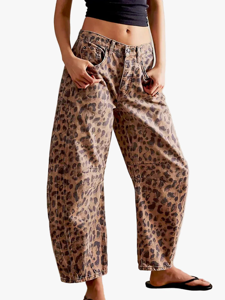 Damen Jeans mit Leopardenmuster und Barrel-Legs