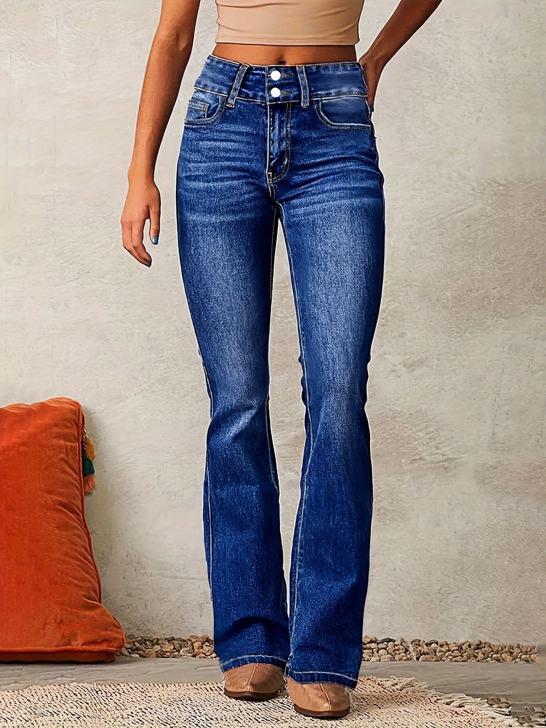 Damen Jeans mit Retro-Flair und weitem Bein in Dunkelblau