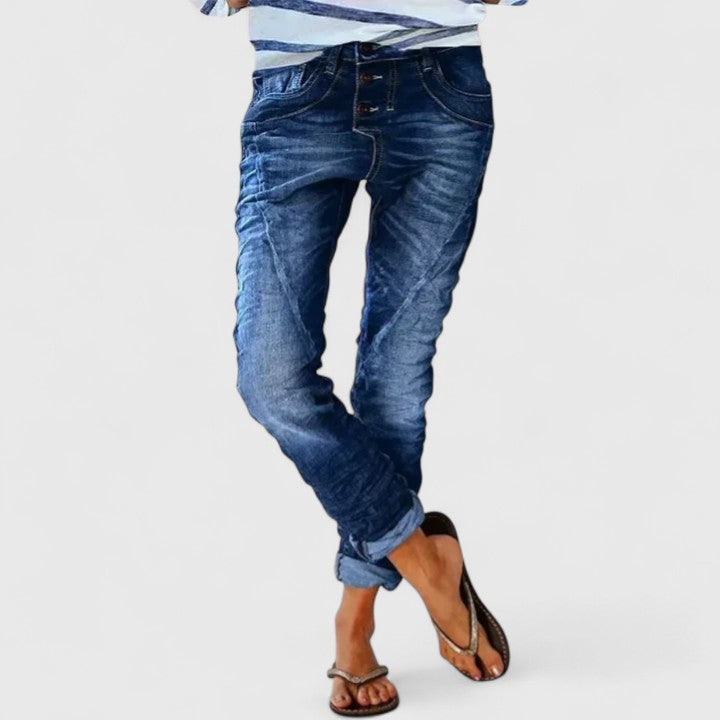 Damen Jeans mit Rissen im Vintage-Look in Dunkelblau