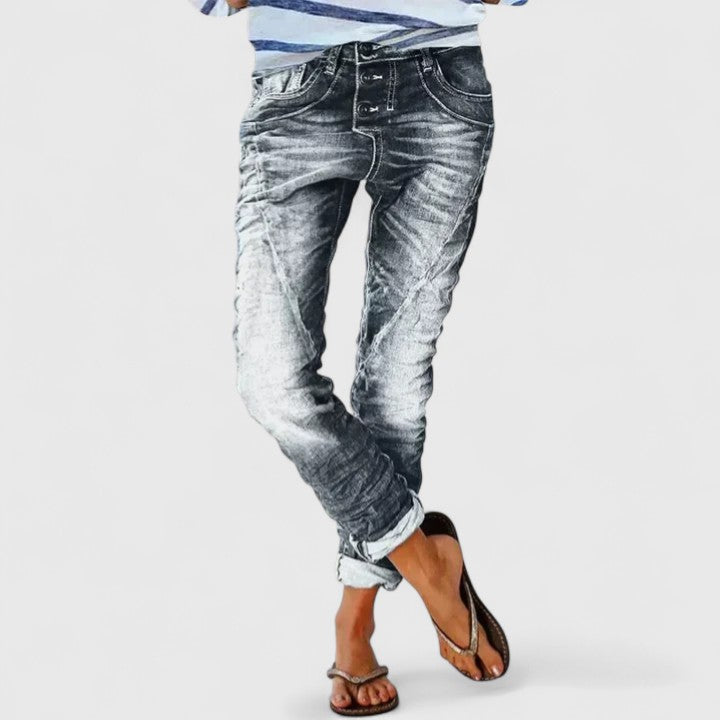 Damen Jeans mit Rissen im Vintage-Look in Grau