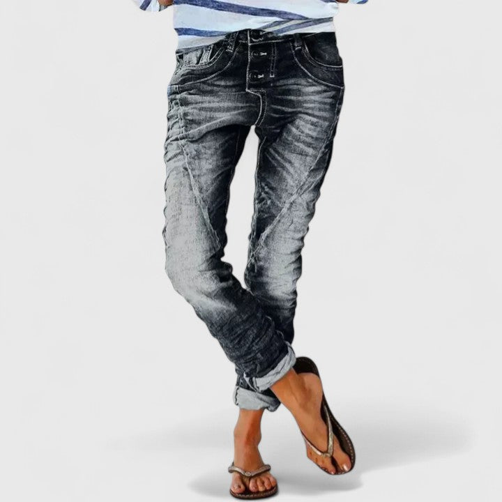 Damen Jeans mit Rissen im Vintage-Look in Schwarz