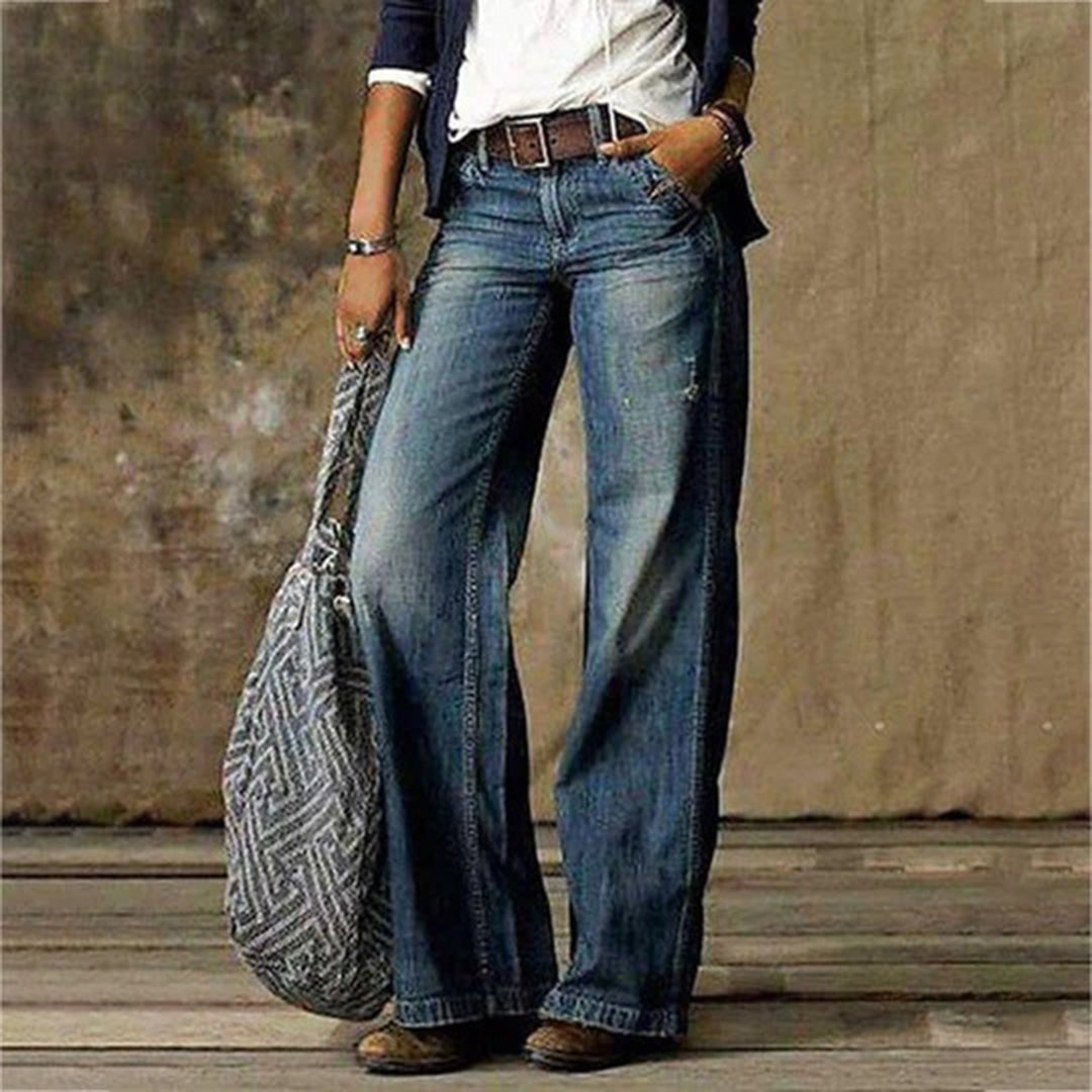 Damen Jeans mit weitem Schnitt im Retro-Look in Blau