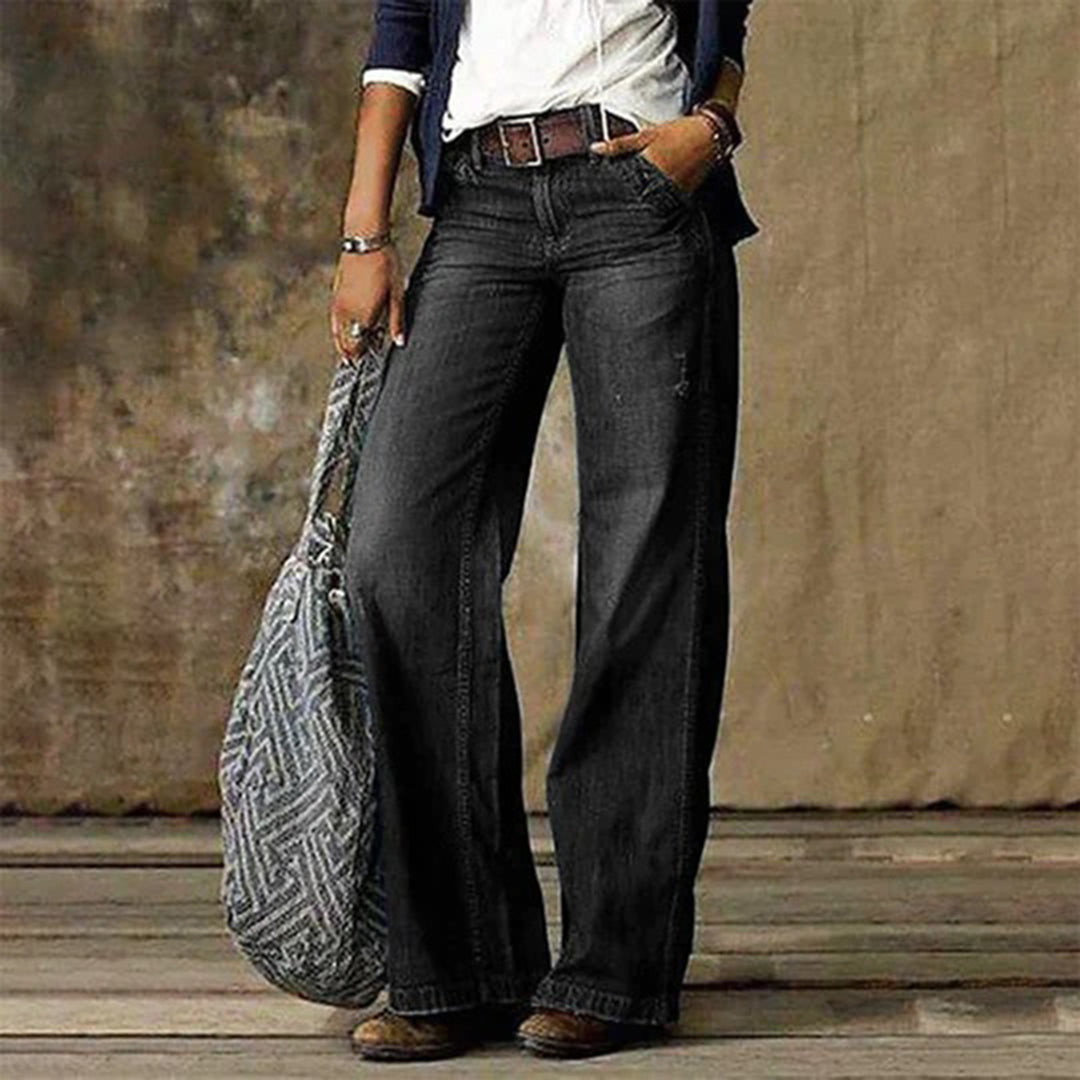 Damen Jeans mit weitem Schnitt im Retro-Look in Grau