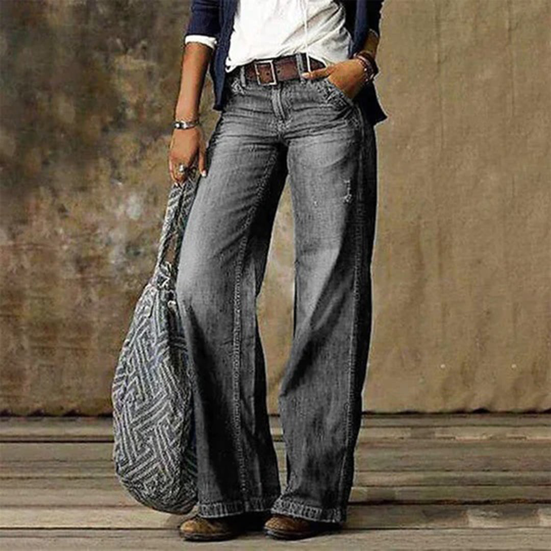 Damen Jeans mit weitem Schnitt im Retro-Look in Hellgrau