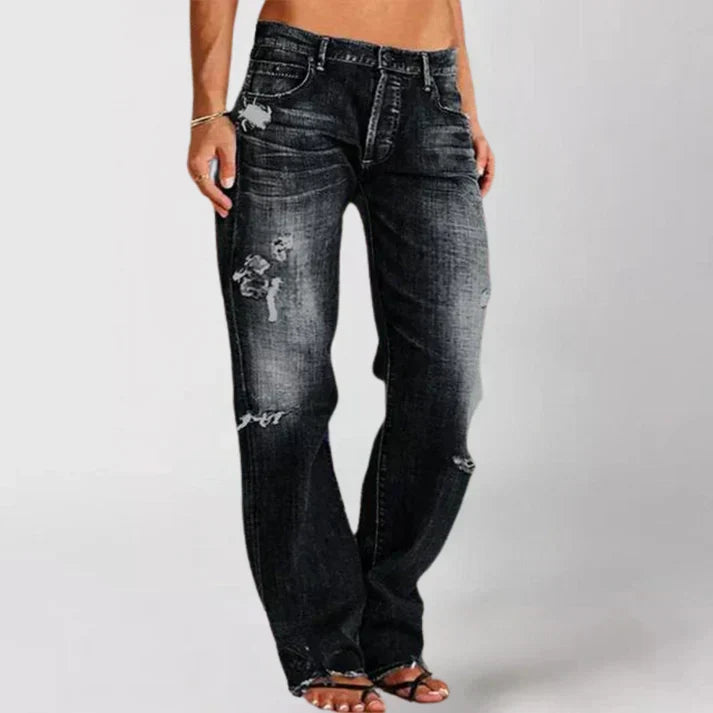Damen Jeans Weites Bein Lässig-Elegant in Schwarz