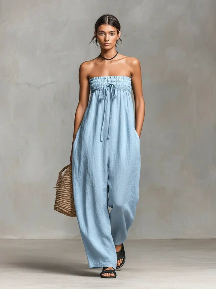 Damen Jumpsuit aus Leinen für den Sommer in Hellblau