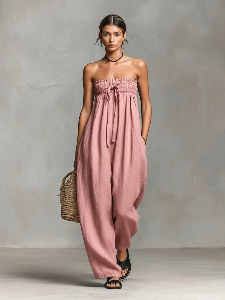 Damen Jumpsuit aus Leinen für den Sommer in Hellrosa