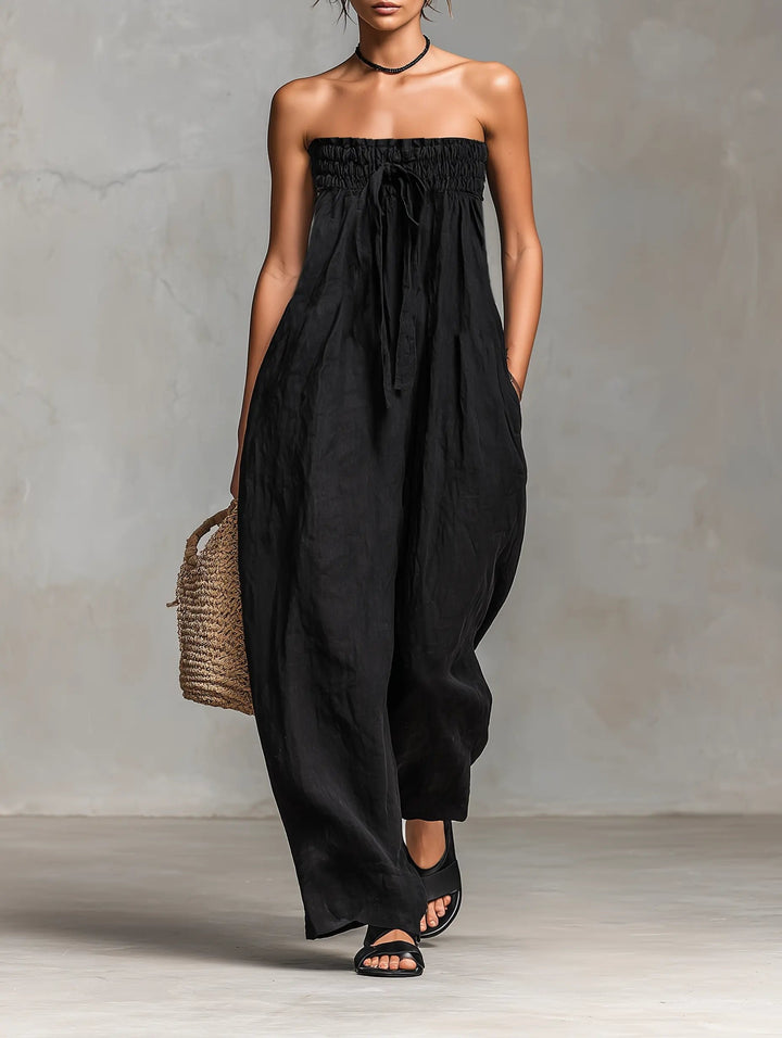 Damen Jumpsuit aus Leinen für den Sommer in Schwarz