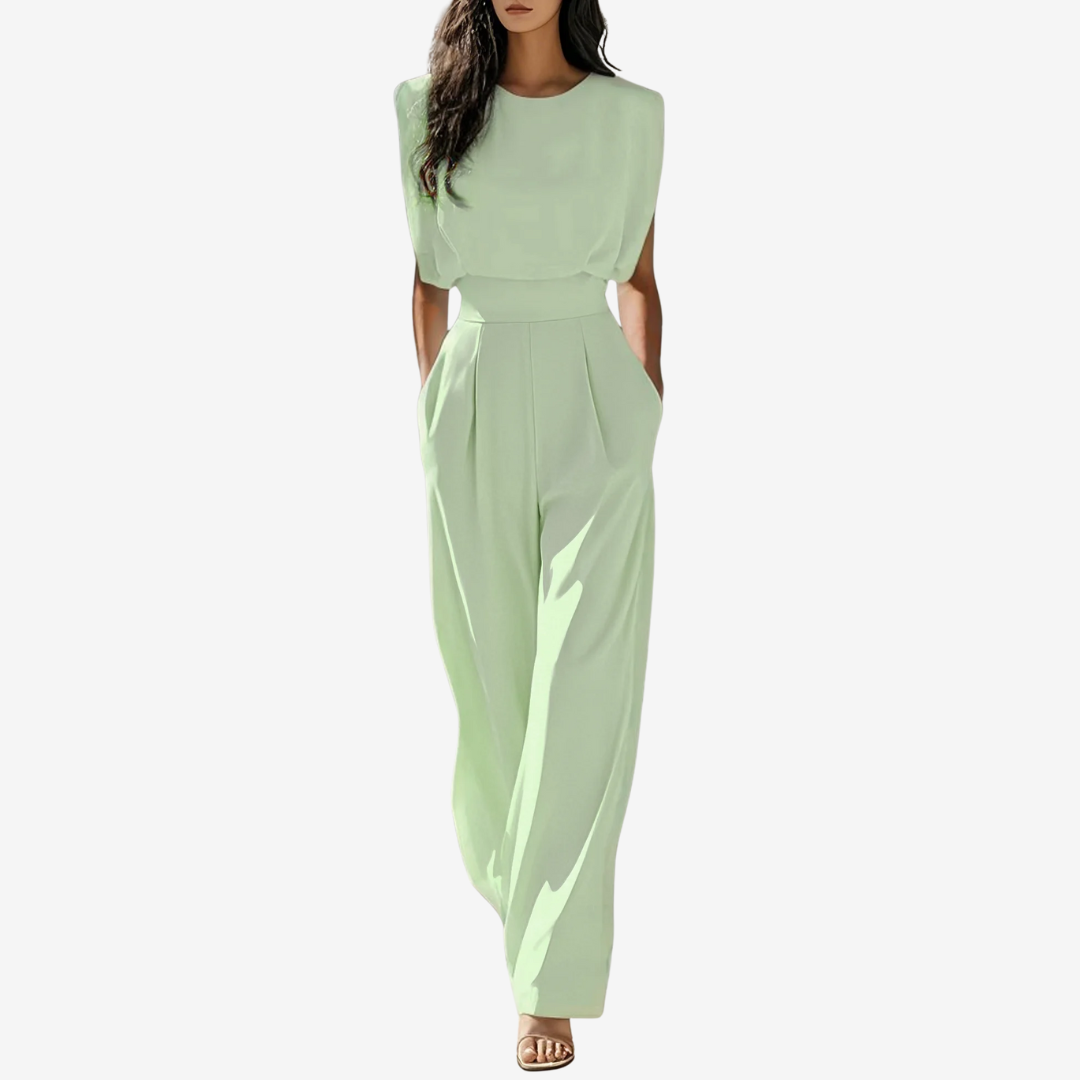 Damen Jumpsuit elegant mit Taillengürtel für Anlässe in Blasses Oliv