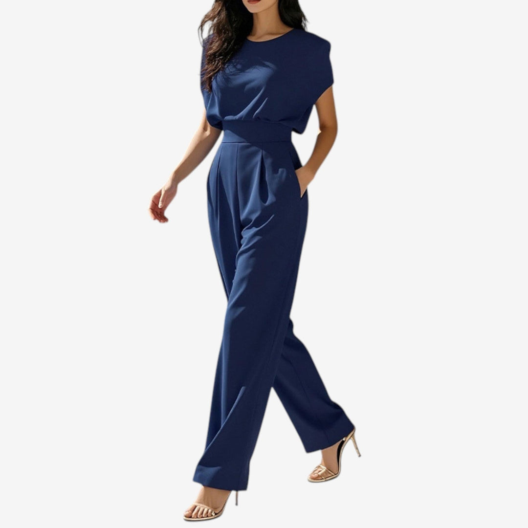 Damen Jumpsuit elegant mit Taillengürtel für Anlässe in Blau