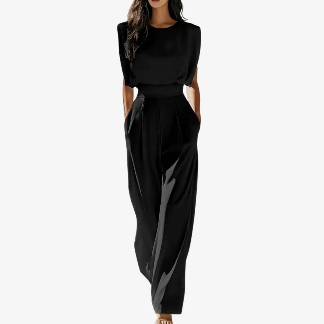 Damen Jumpsuit elegant mit Taillengürtel für Anlässe in Schwarz