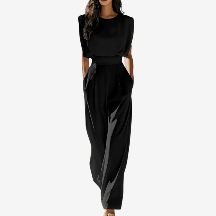 Damen Jumpsuit elegant mit Taillengürtel für Anlässe in Schwarz
