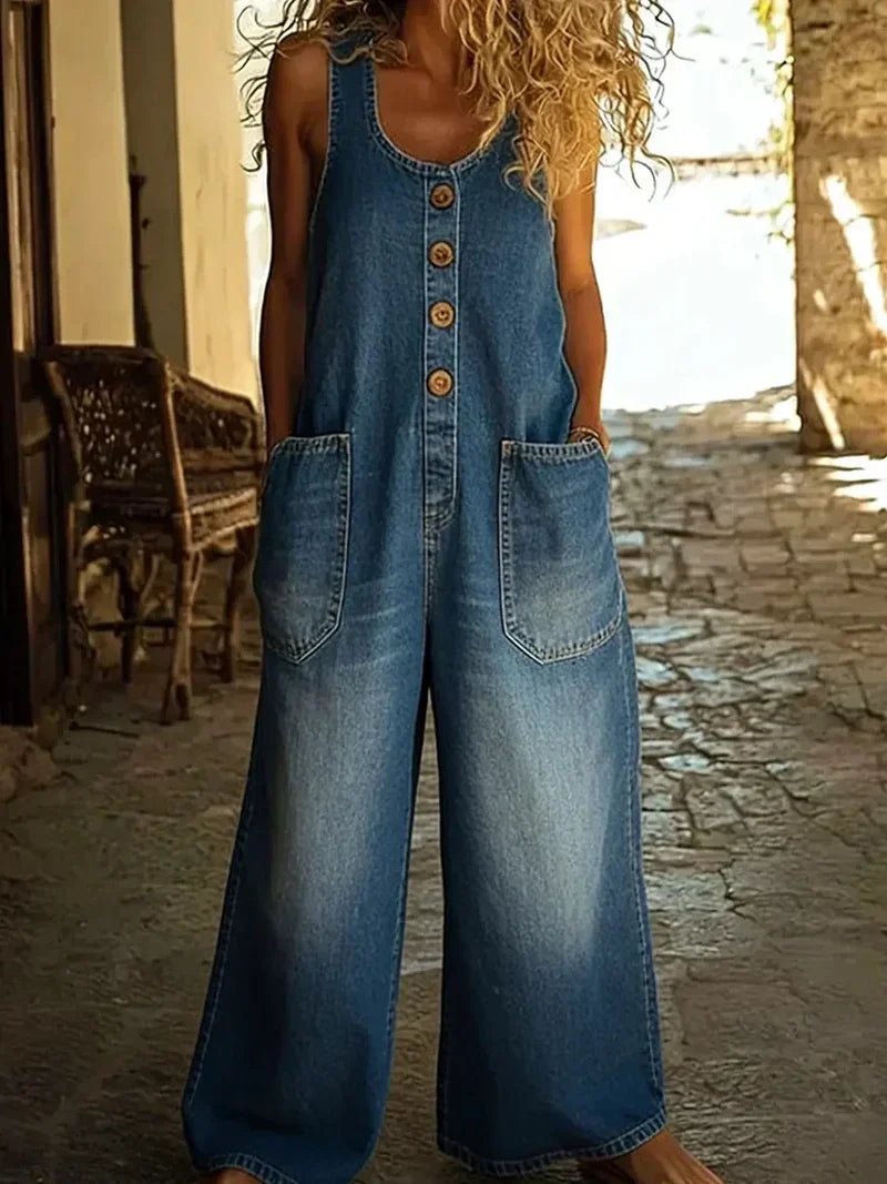Damen Jumpsuit Jeans im Boho-Stil in Blau