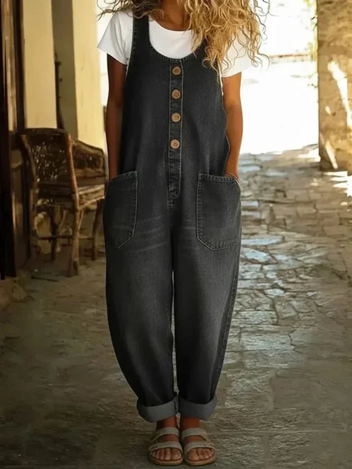 Damen Jumpsuit Jeans im Boho-Stil in Schwarz