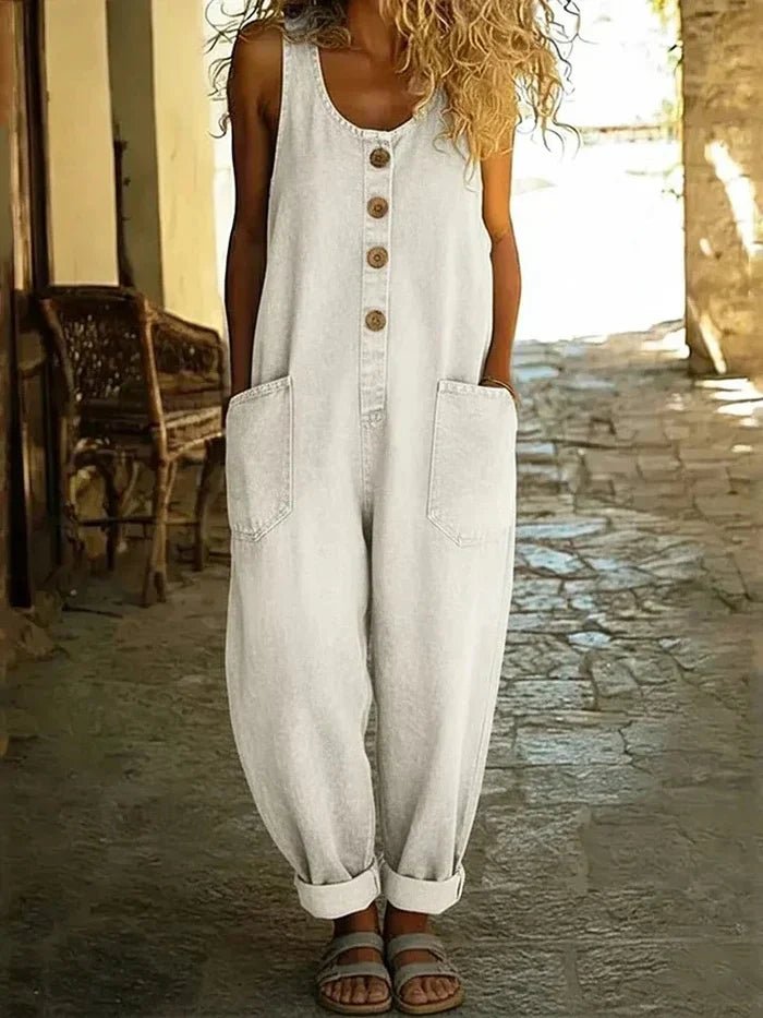 Damen Jumpsuit Jeans im Boho-Stil in Weiß