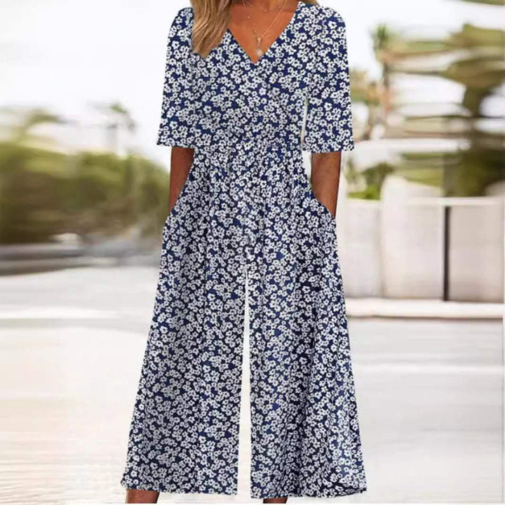 Damen Jumpsuit mit Floralem Boho-Muster in Weiß