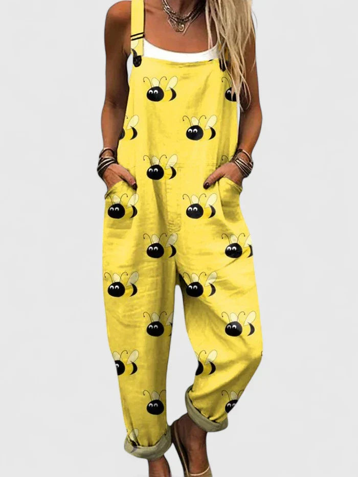 Damen Jumpsuit mit Lässigem Bienenprint in Mehrfarbig
