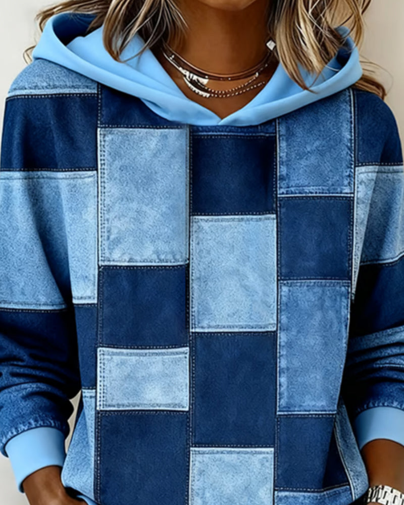 Damen Karierter Baumwoll-Hoodie für Herbst (2)