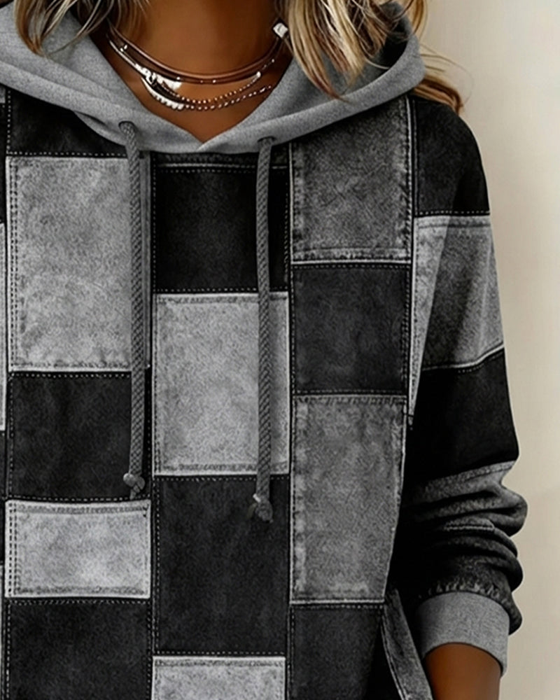 Damen Karierter Baumwoll-Hoodie für Herbst (6)