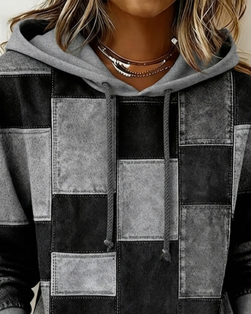 Damen Karierter Baumwoll-Hoodie für Herbst (7)