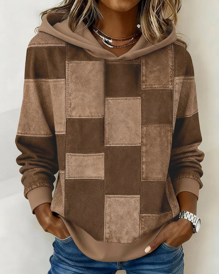Damen Karierter Baumwoll-Hoodie für Herbst in Braun