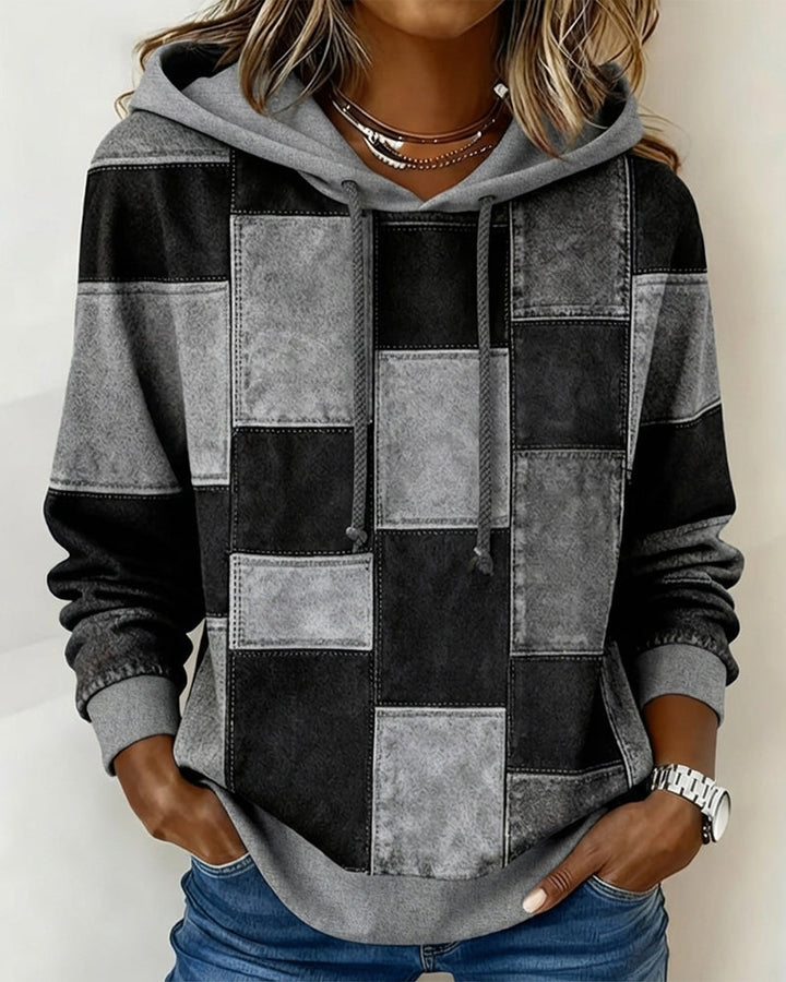 Damen Karierter Baumwoll-Hoodie für Herbst in Grau
