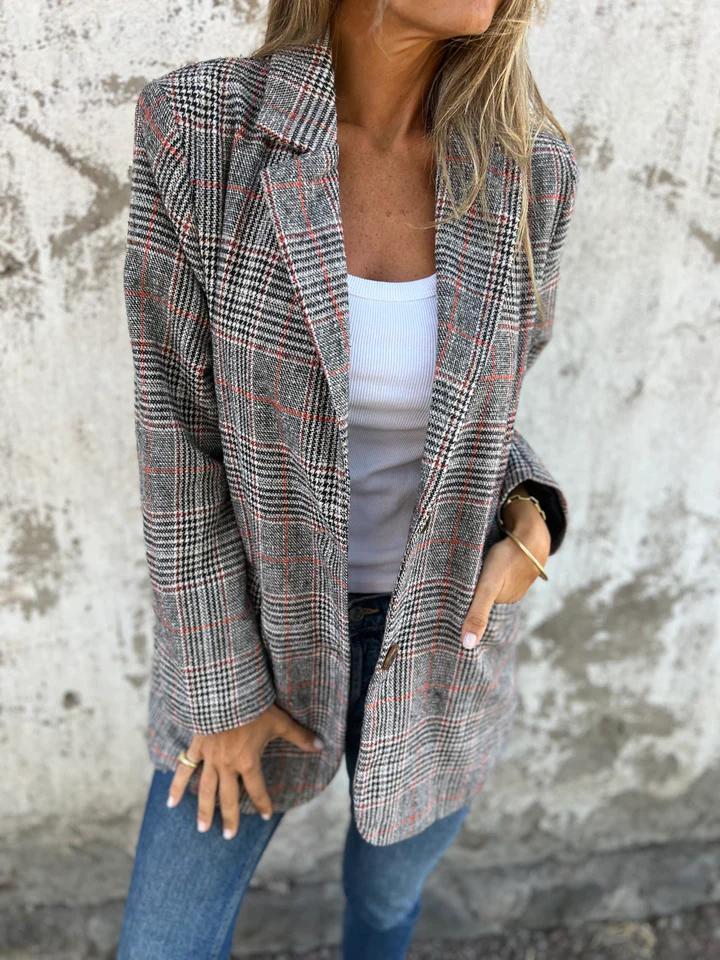 Damen Karo-Jacke aus Baumwolle für Herbst in Braun