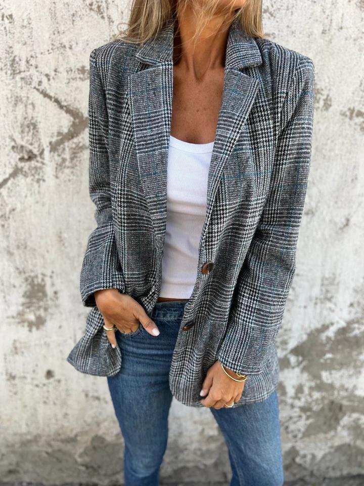 Damen Karo-Jacke aus Baumwolle für Herbst in Schwarz