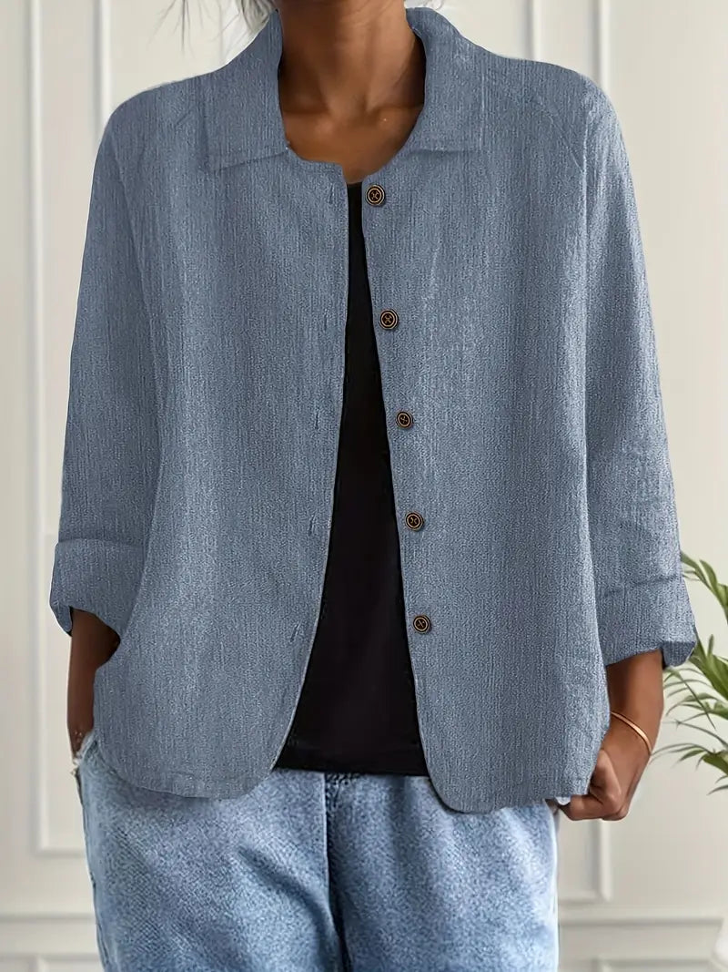 Damen Klassische leichte Baumwoll-Leinen Strickjacke in Blau