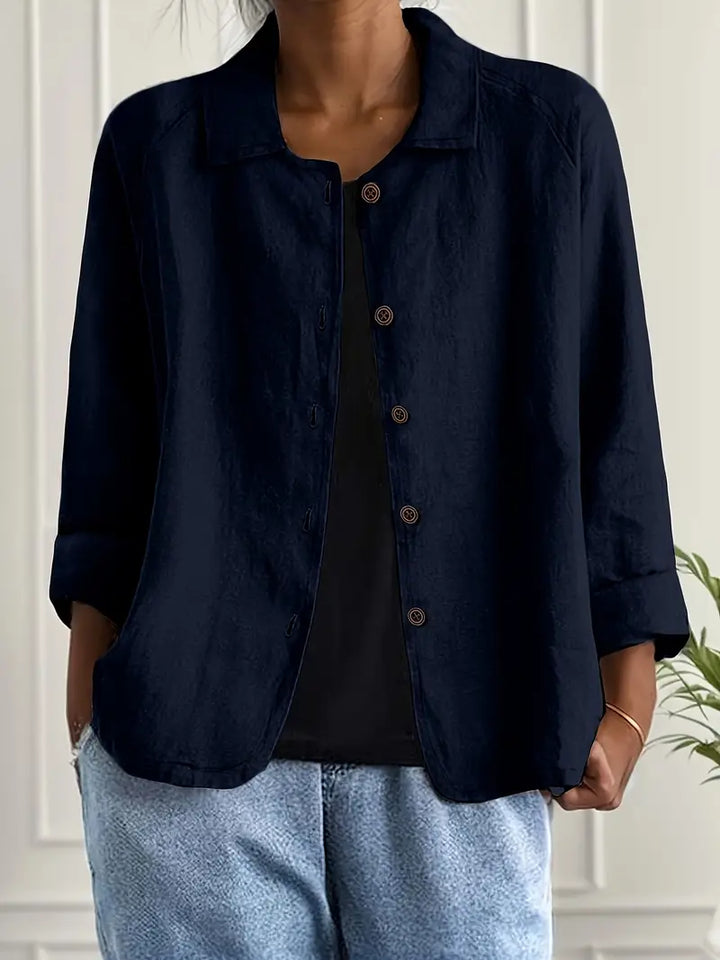 Damen Klassische leichte Baumwoll-Leinen Strickjacke in Dunkelblau