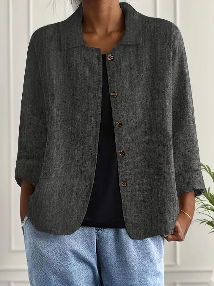 Damen Klassische leichte Baumwoll-Leinen Strickjacke in Dunkelgrau
