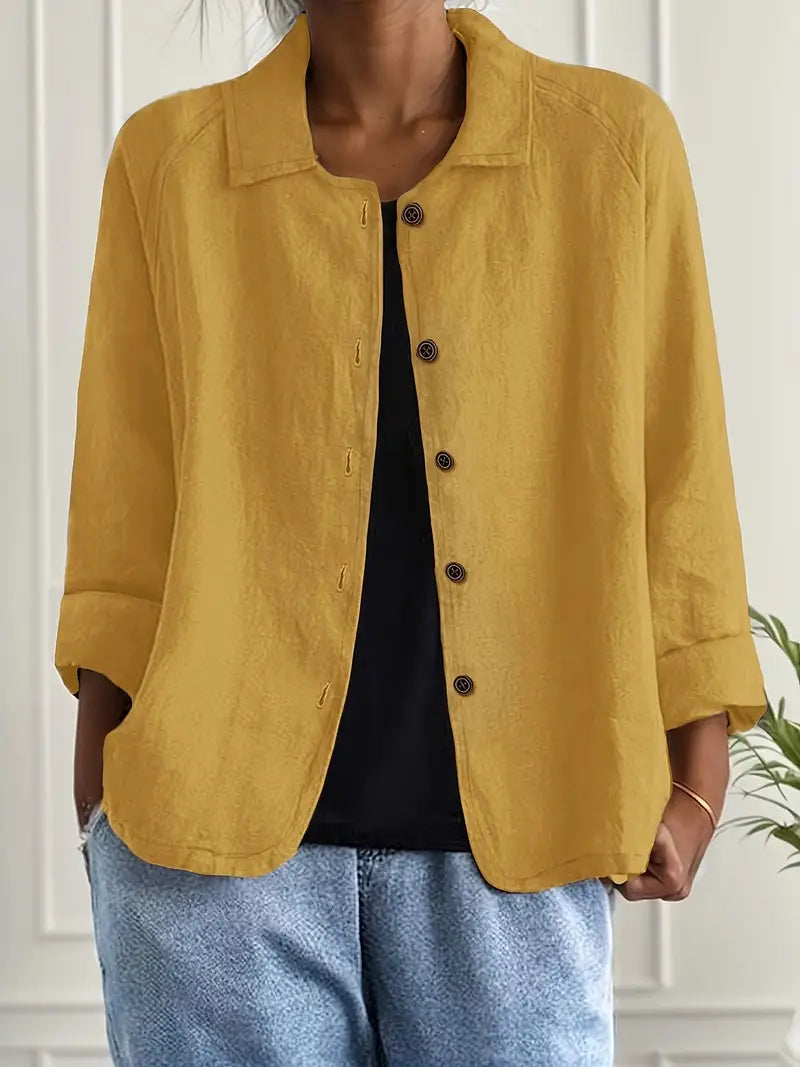 Damen Klassische leichte Baumwoll-Leinen Strickjacke in Gelb