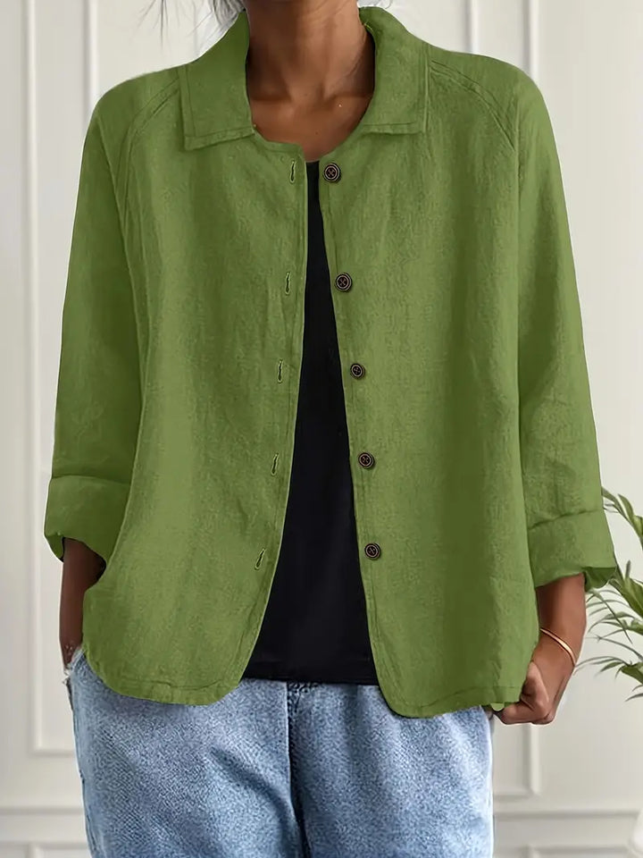 Damen Klassische leichte Baumwoll-Leinen Strickjacke in Grün
