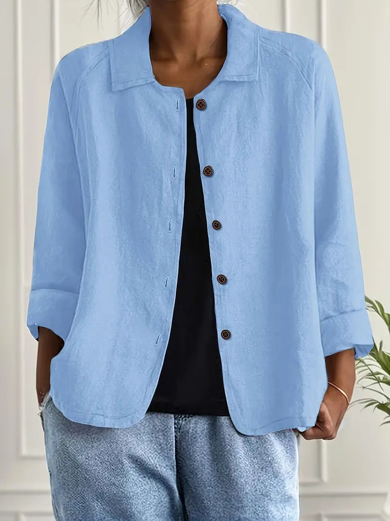 Damen Klassische leichte Baumwoll-Leinen Strickjacke in Hellblau