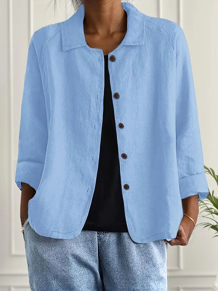 Damen Klassische leichte Baumwoll-Leinen Strickjacke in Hellblau