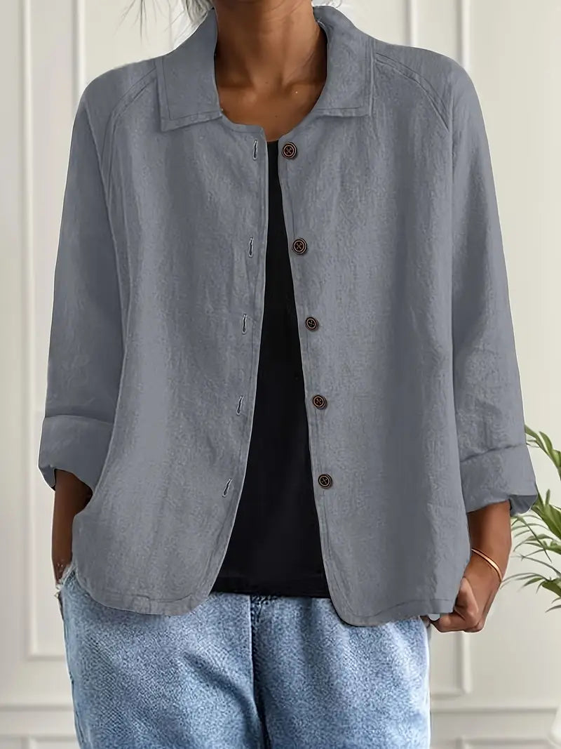 Damen Klassische leichte Baumwoll-Leinen Strickjacke in Hellgrau