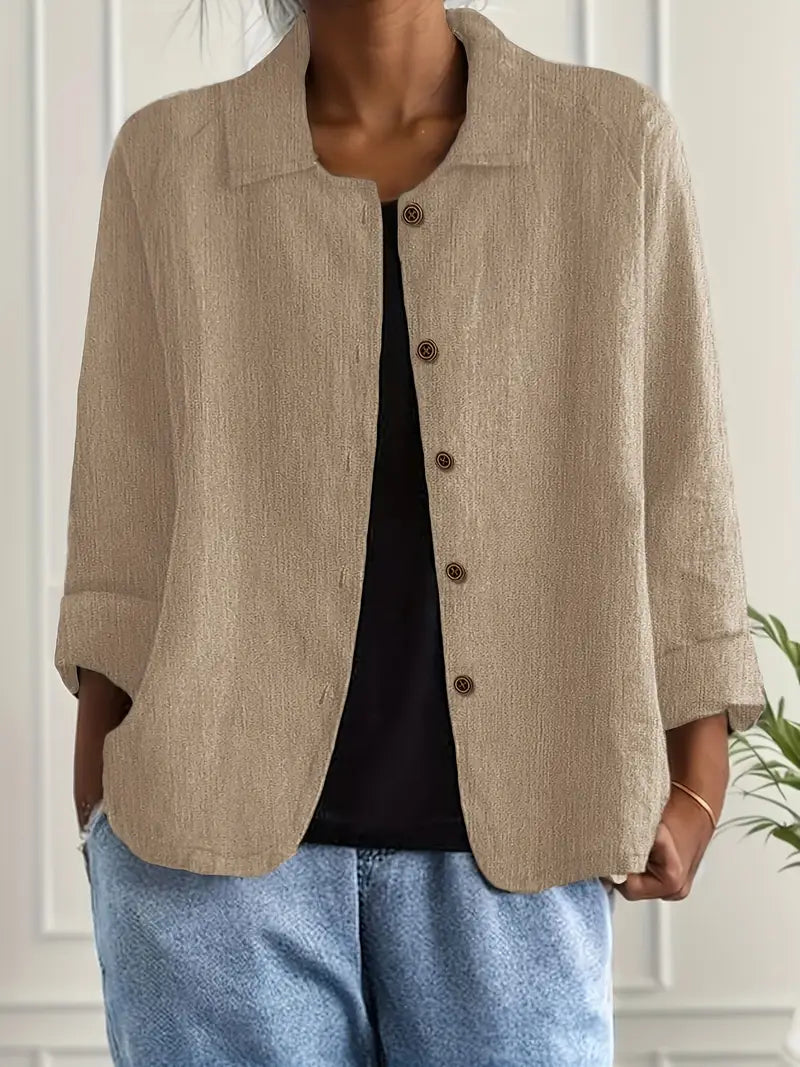 Damen Klassische leichte Baumwoll-Leinen Strickjacke in Khaki