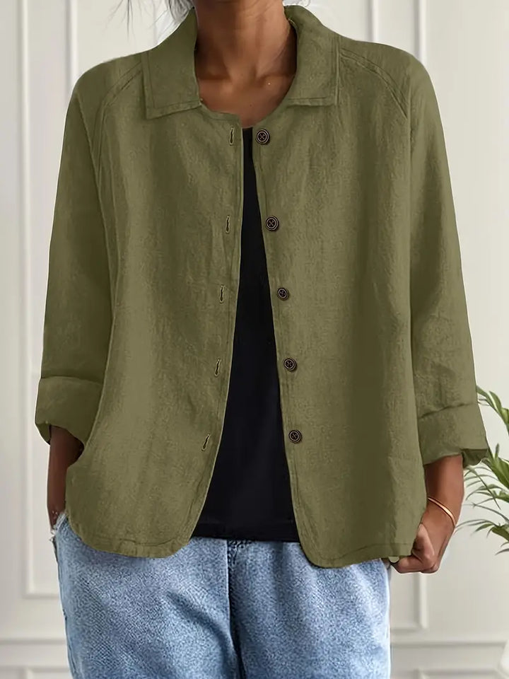 Damen Klassische leichte Baumwoll-Leinen Strickjacke in Olivgrün