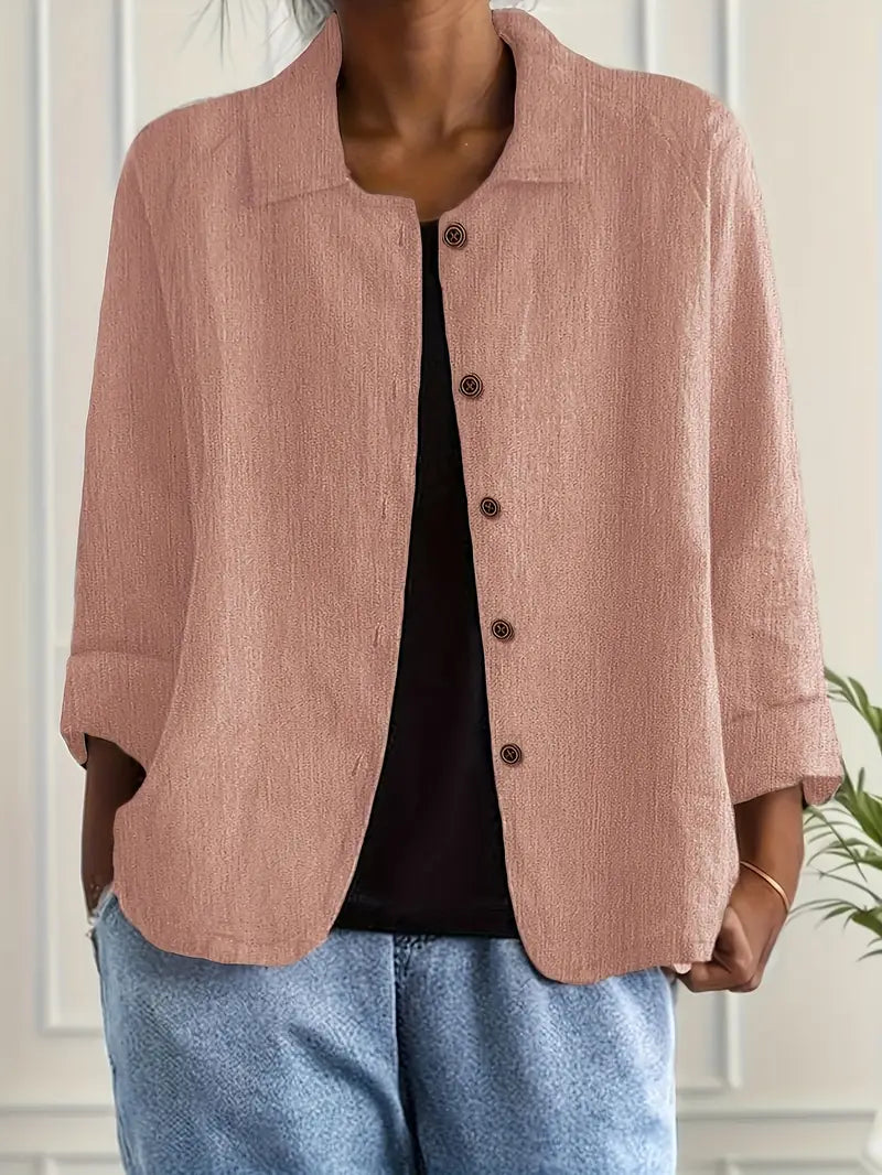 Damen Klassische leichte Baumwoll-Leinen Strickjacke in Rosa