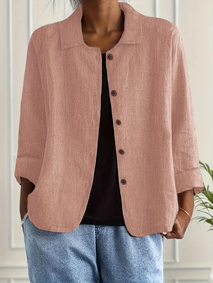 Damen Klassische leichte Baumwoll-Leinen Strickjacke in Rosa