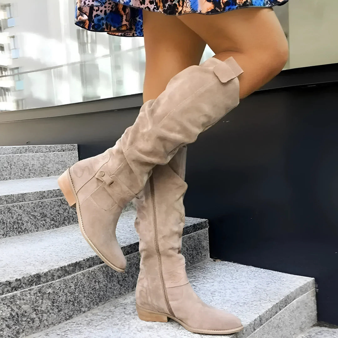 Damen Klassische Premium Lederstiefel in Beige