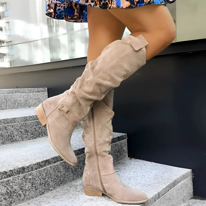 Damen Klassische Premium Lederstiefel in Beige