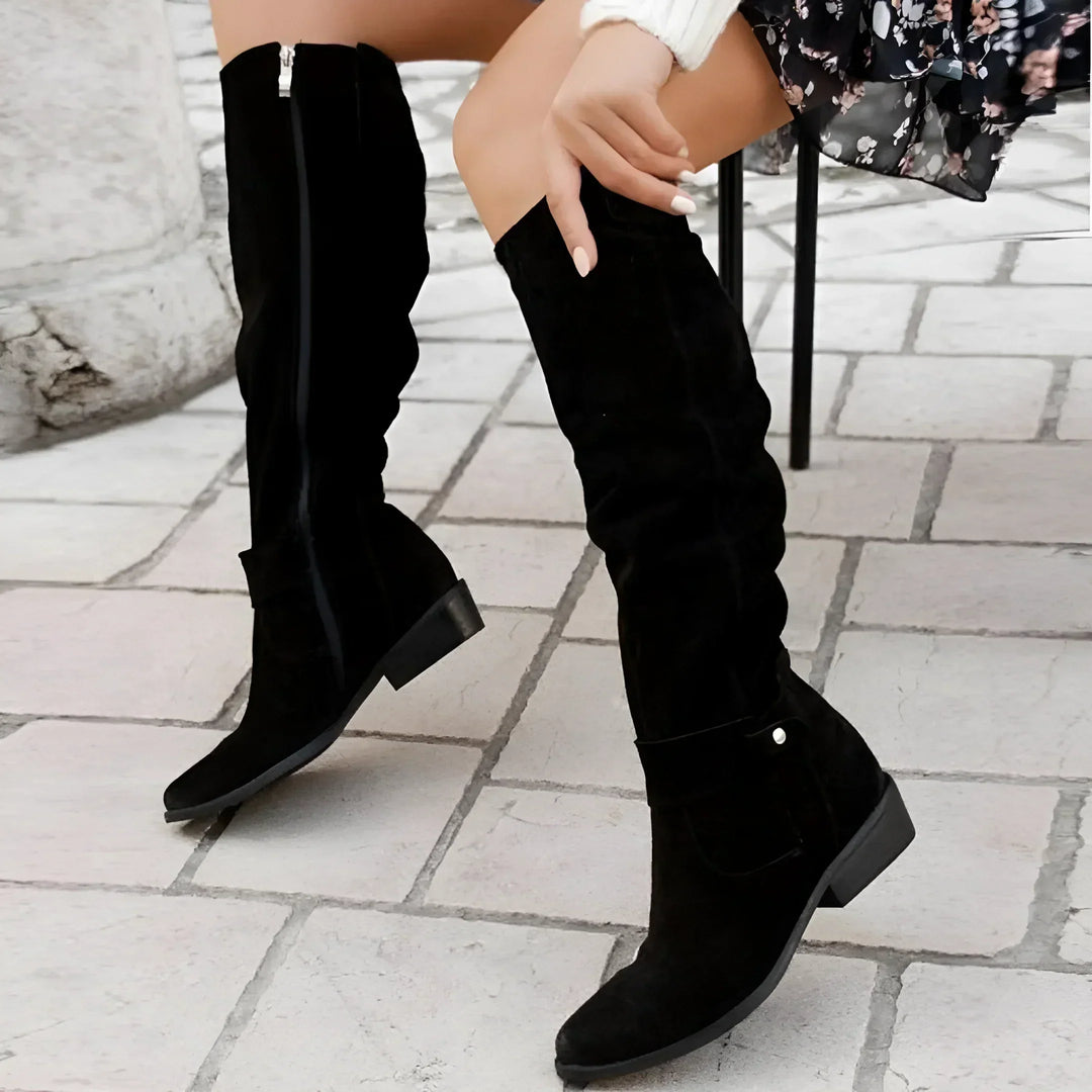 Damen Klassische Premium Lederstiefel in Schwarz
