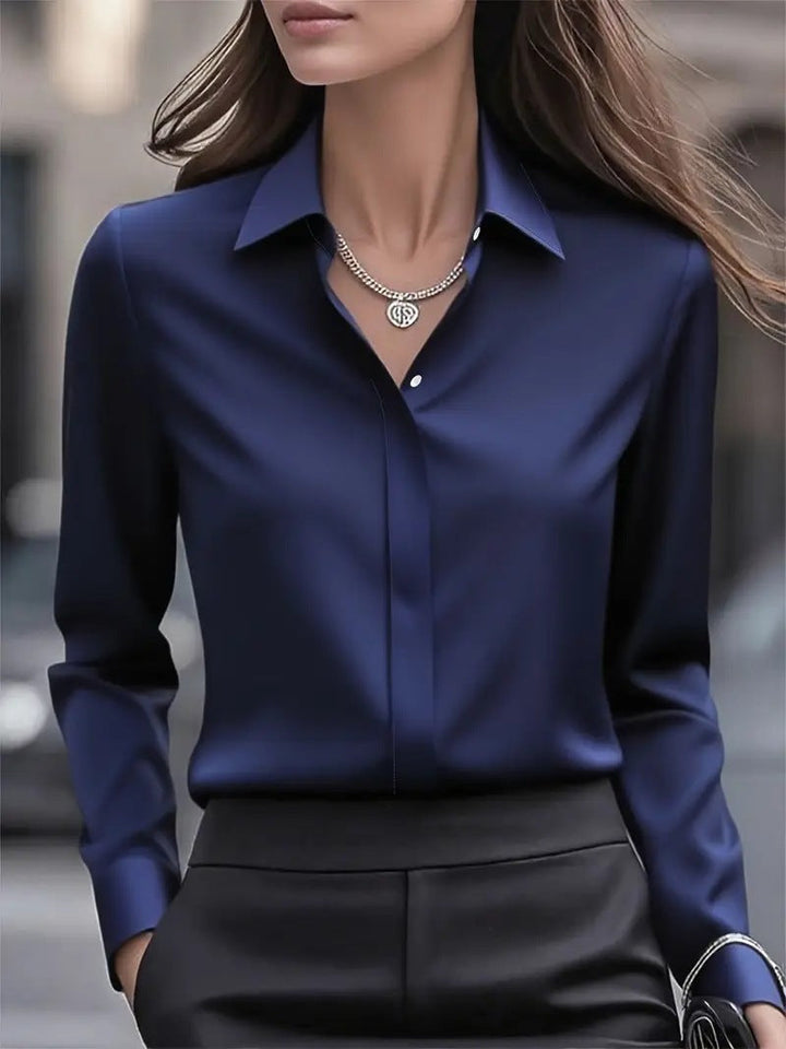 Damen klassische Seidenbluse für Büro in Dunkelblau