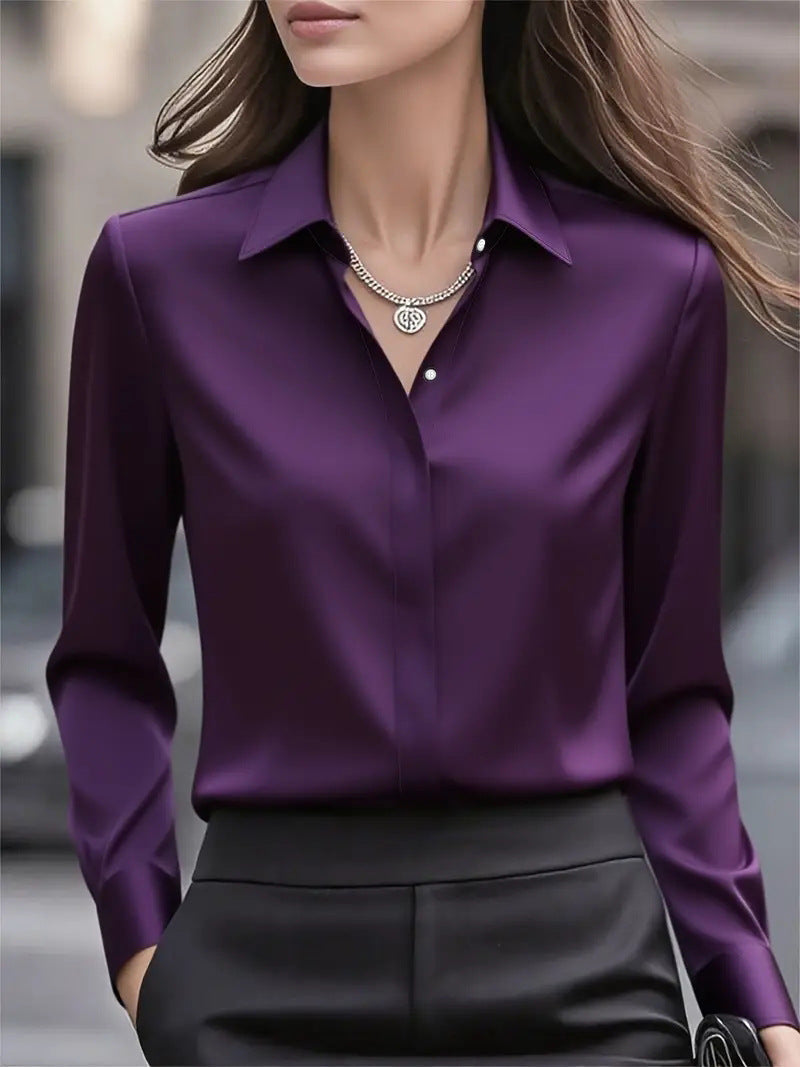 Damen klassische Seidenbluse für Büro in Flieder