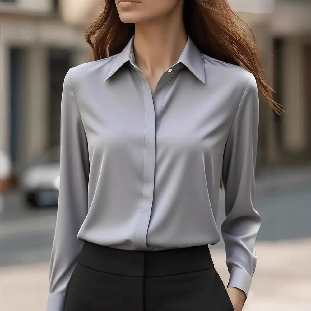 Damen klassische Seidenbluse für Büro in Grau