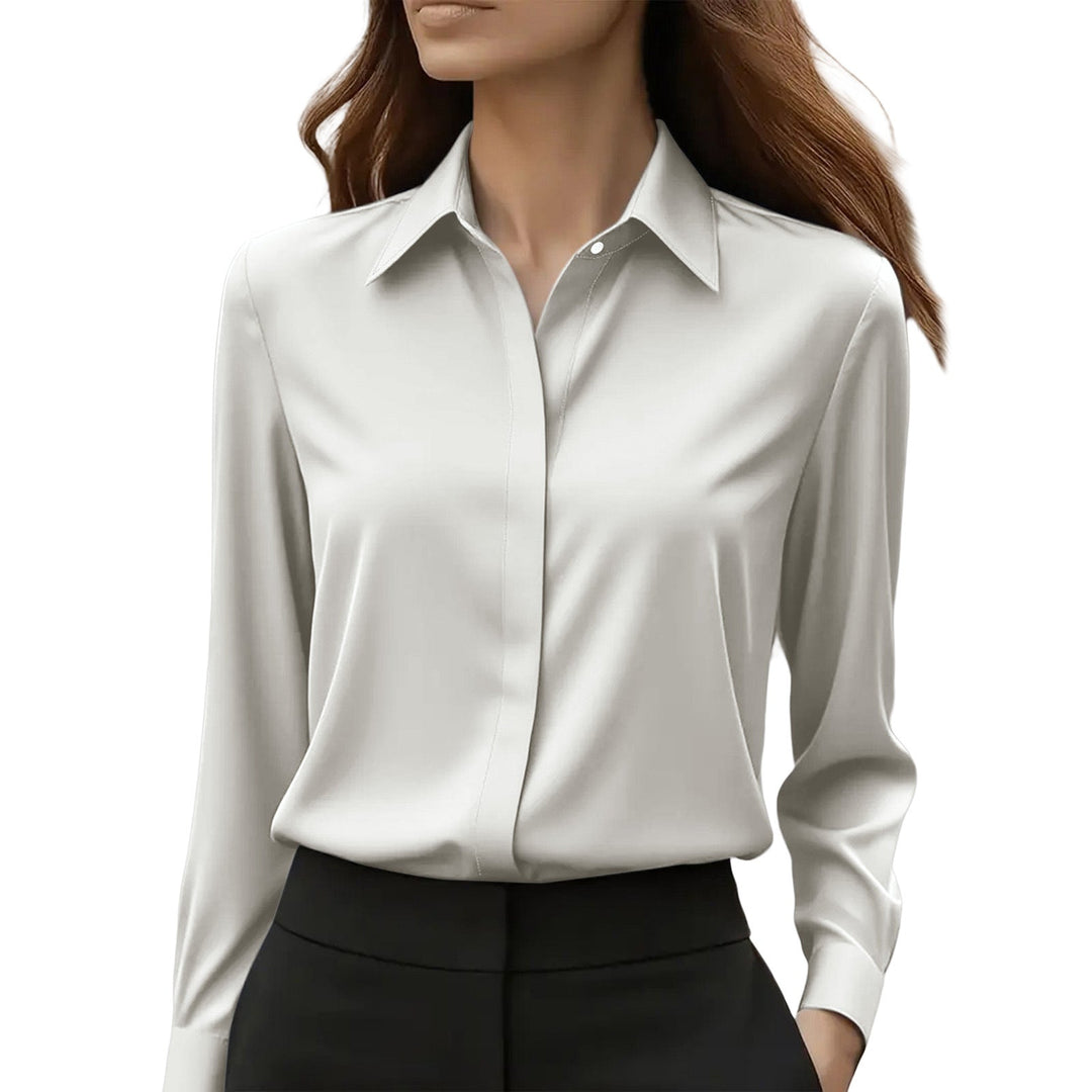 Damen klassische Seidenbluse für Büro in Hellgrau
