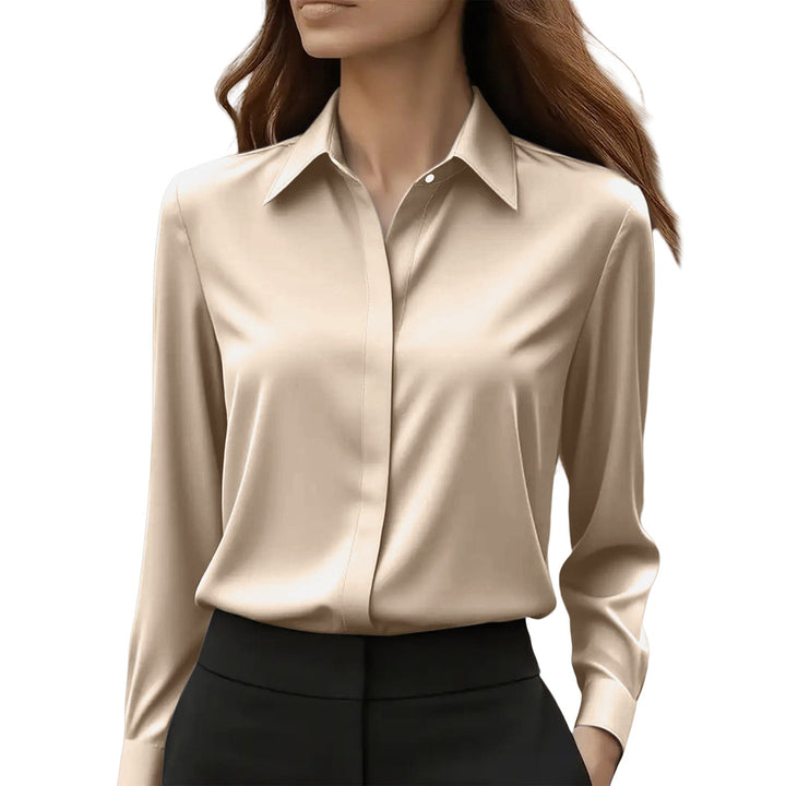 Damen klassische Seidenbluse für Büro in Khaki