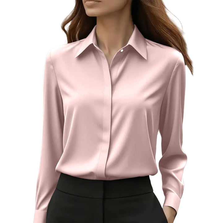 Damen klassische Seidenbluse für Büro in Rosa